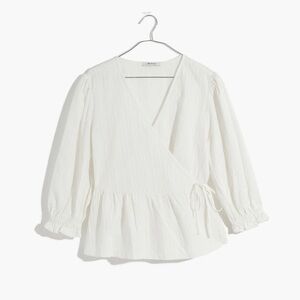 Madewell Embroidered‎ Eyelet Puff-Sleeve Peplum Wrap Top XXS